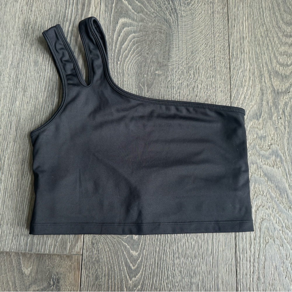 Joe Fresh Active Asymmetrical Tank w/ Built in Bra in Black Size Small